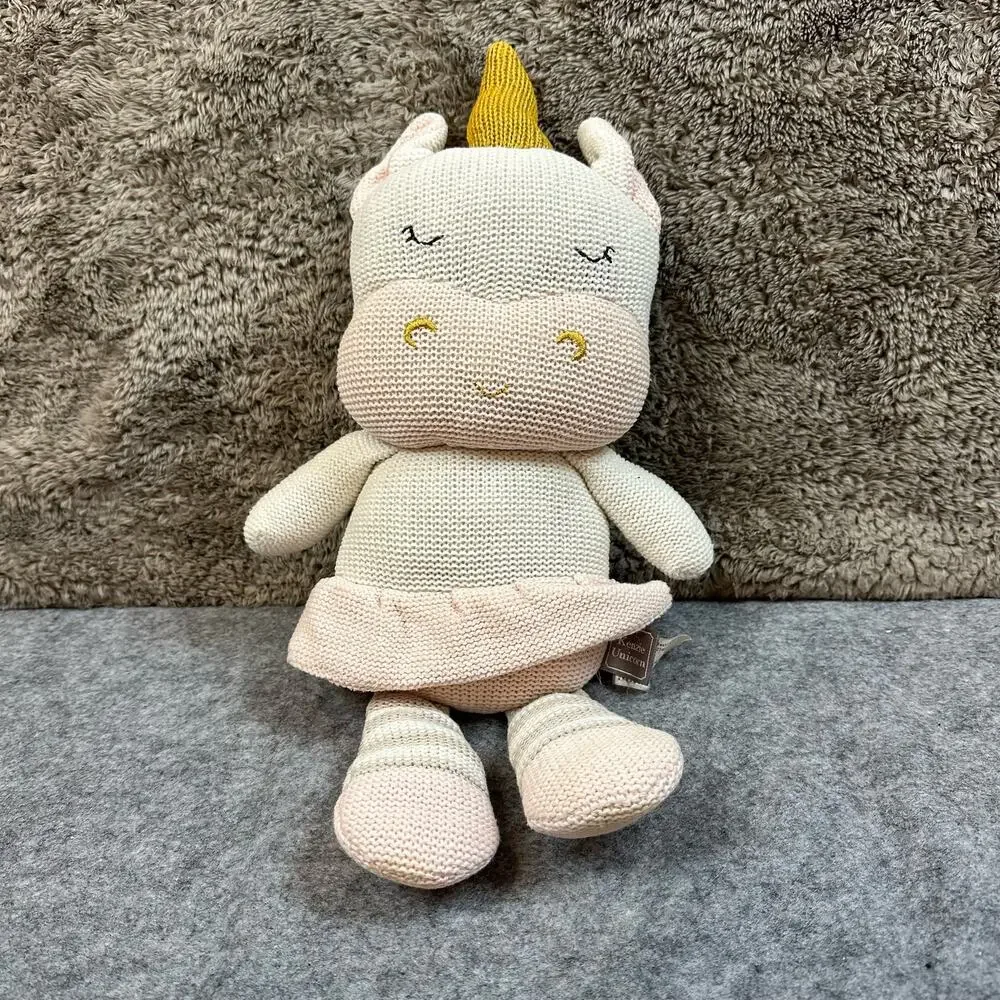 Living Textiles Kenzie Unicorn Knit Plush Toy Baby Rattle Stuffed Animal Doll